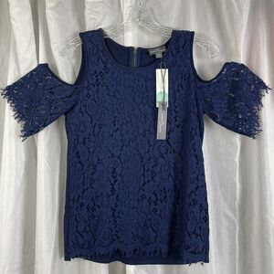 Market‎ Spruce Stitch Fix Meehan Cold Shoulder  Top Lace Navy Blue XS Career NWT